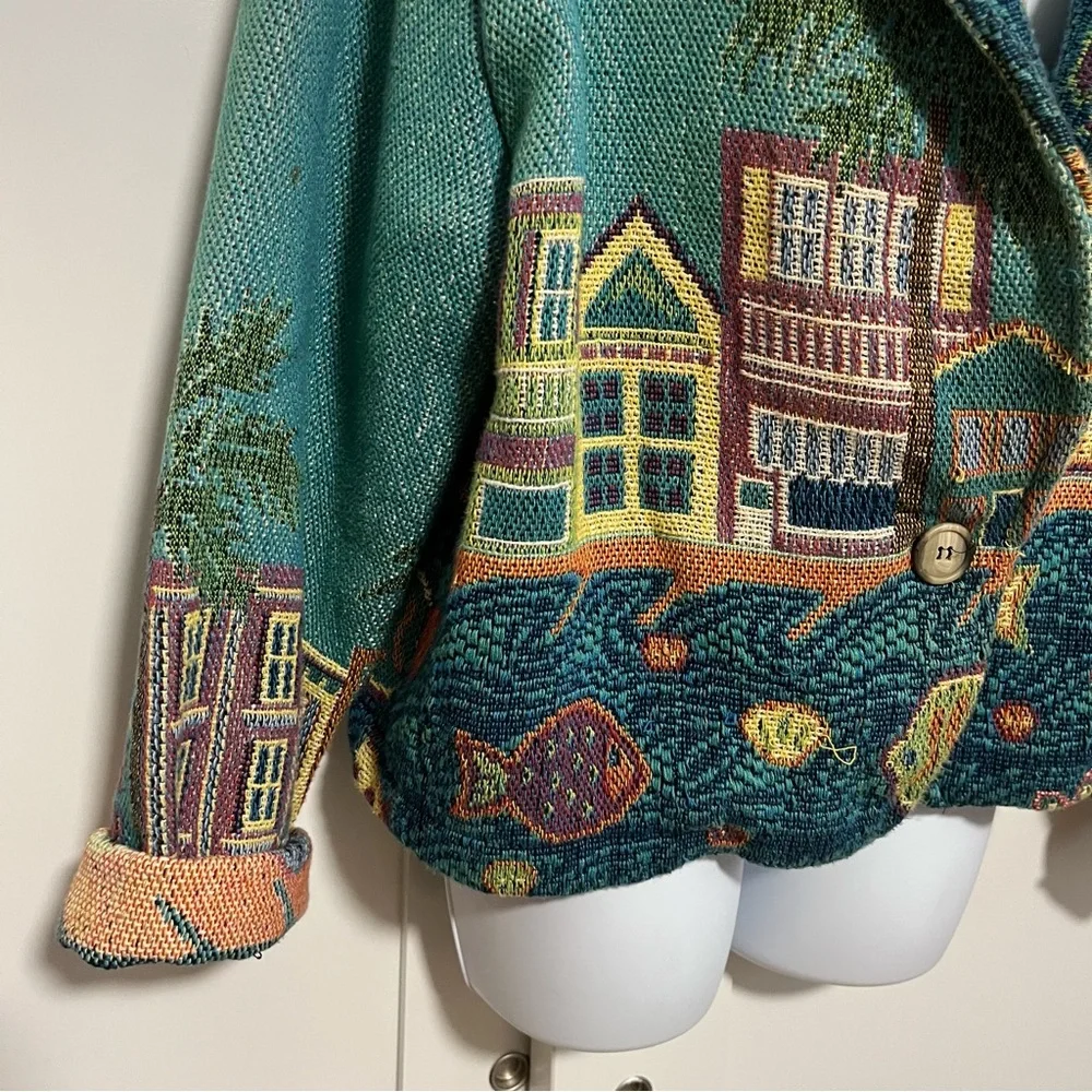 Vintage Sugar Street Weavers Tapestry Cardigan Cottage Water Size Large 100% - Picture 3 of 9